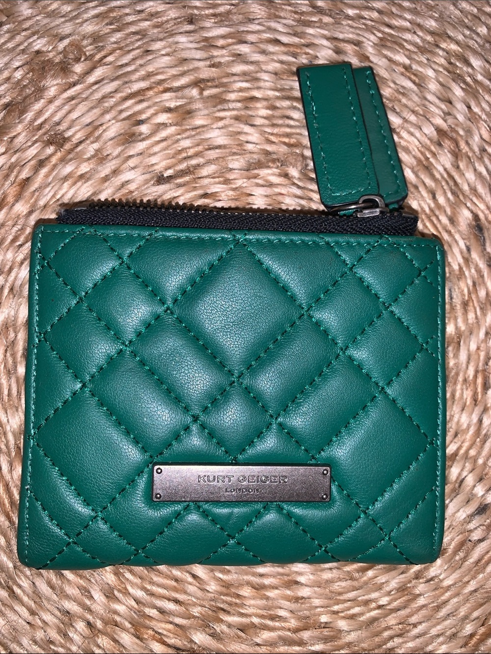 Kurt Geiger Quilted Emerald Green Leather Snap wallet with coin pouch